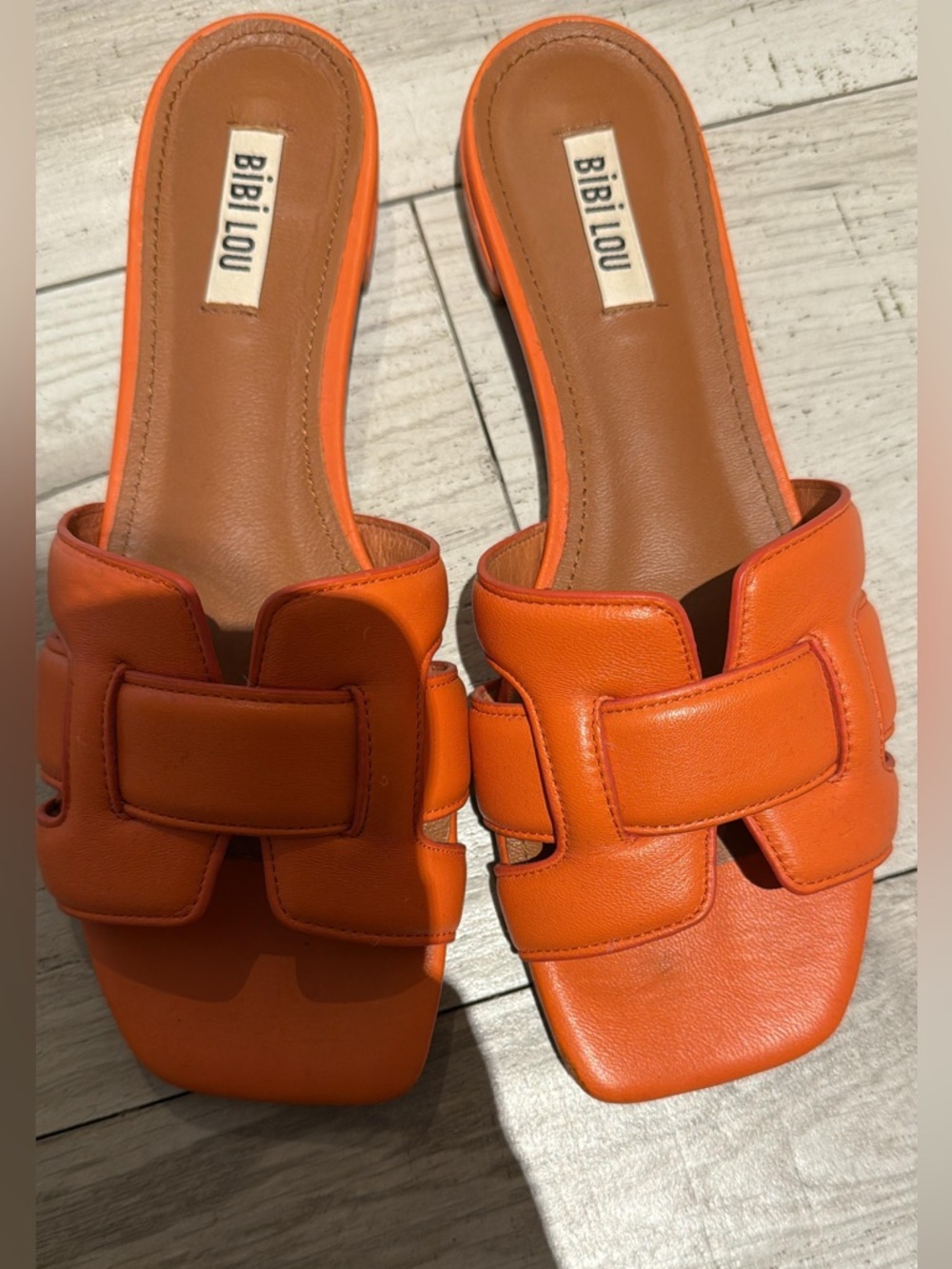 Bibi Lou Orange Leather Slide Sandals - Women